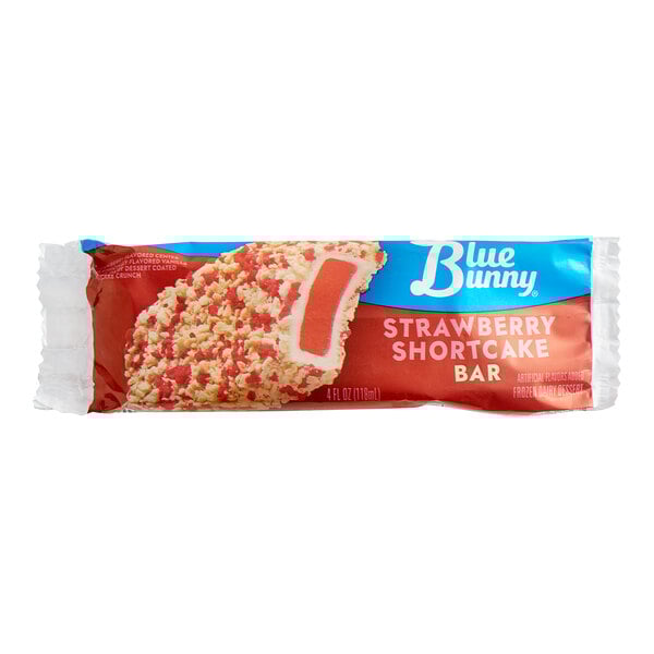 A Blue Bunny Strawberry Shortcake frozen dessert bar.