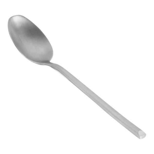 A Front of the House Jasper stainless steel teaspoon with a brushed silver handle.