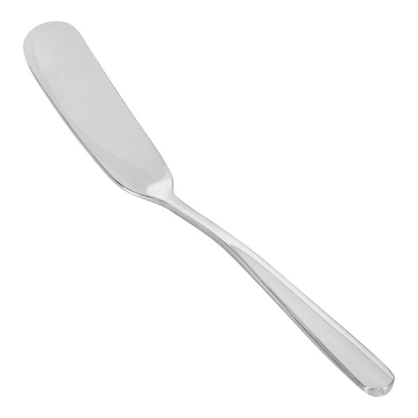 A Front of the House stainless steel butter knife with a white handle.