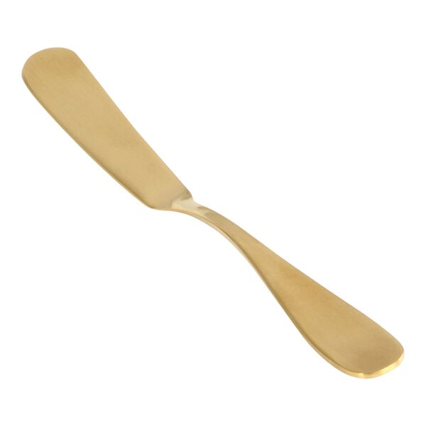 A Front of the House Cameron stainless steel butter knife with a matte brass handle.