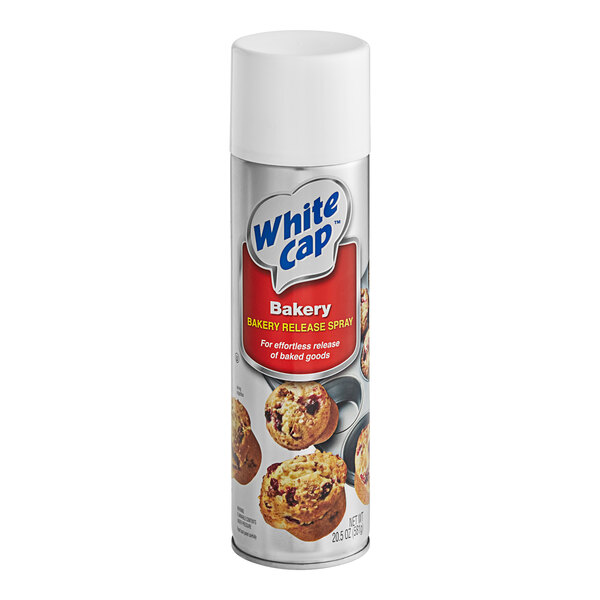 A can of White Cap Bakery release spray with a white cap.