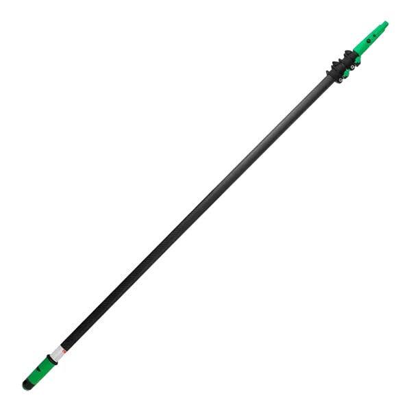 A Unger carbon fiber window cleaning pole with black and green sections and a green handle.