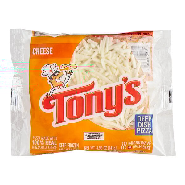 A white bag of Tony's Individually Wrapped Whole Grain Cheese Pizza.