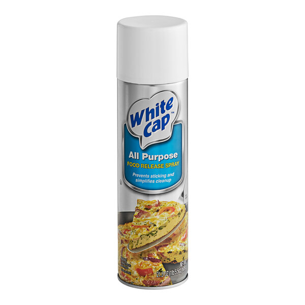 A white can of White Cap All-Purpose Food Release Spray.