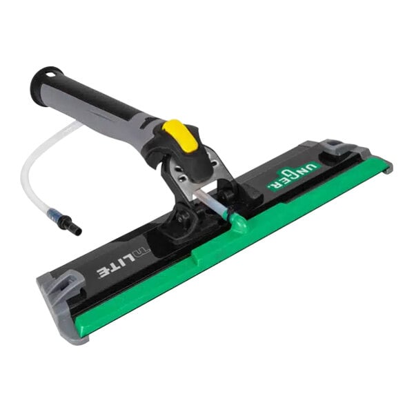 An Unger nLITE PowerPad window cleaner with a green and black mop and handle.