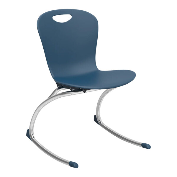 A set of 2 blue Zuma rocker chairs with a curved metal base.