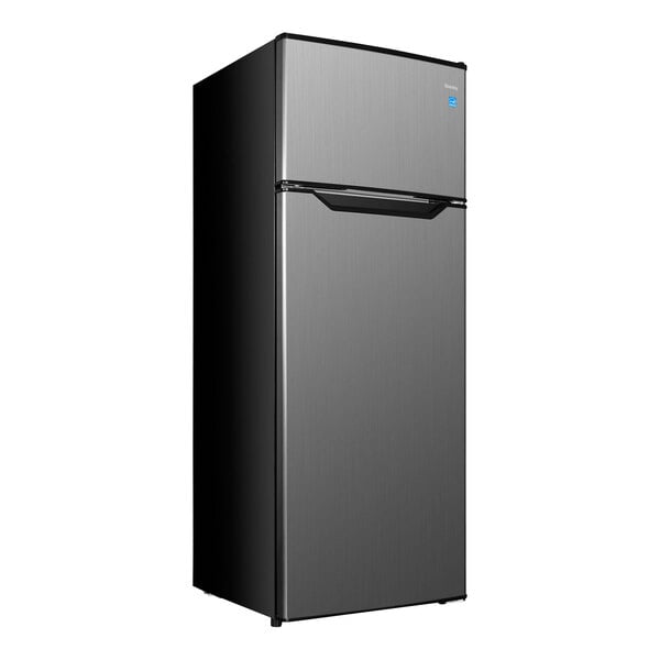 A black and silver Danby reach-in refrigerator with a handle.