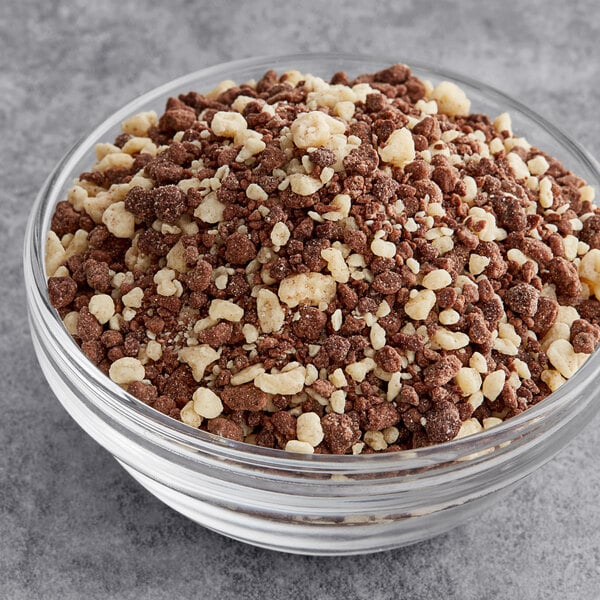 A bowl of Yum Crumbs Chocolate Eclair crumb topping.