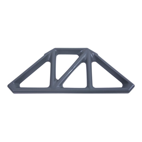 A grey plastic triangle shelf with two triangles on a white background.