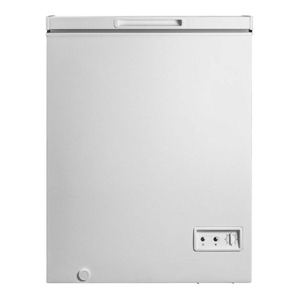 A white Danby chest freezer with the door open.