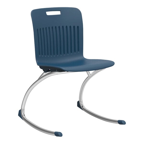 Two navy blue ANROCK18 school rocking chairs with metal bases.