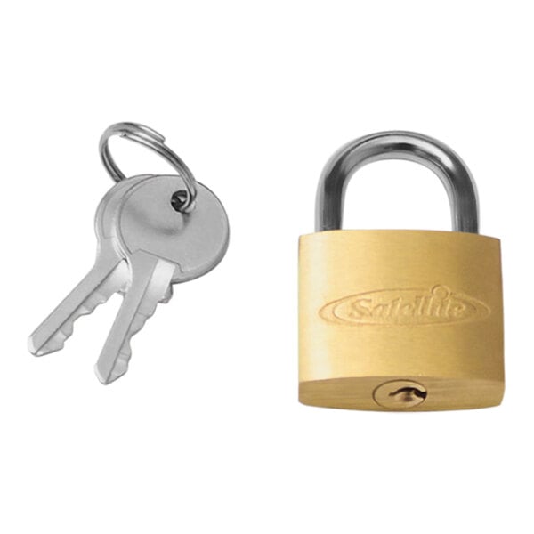 A Satellite Industries padlock with two keys.