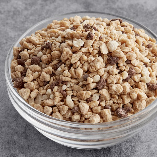 A bowl of cereal with Yum Crumbs Cookie Dough crumb topping.