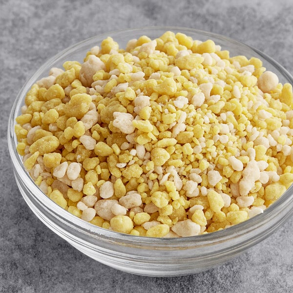 A bowl of Yum Crumbs banana cream pie crumb topping.