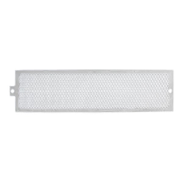 A white rectangular plastic screen with holes.