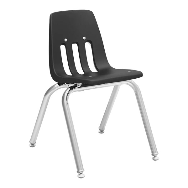 A black Virco student chair with silver legs.