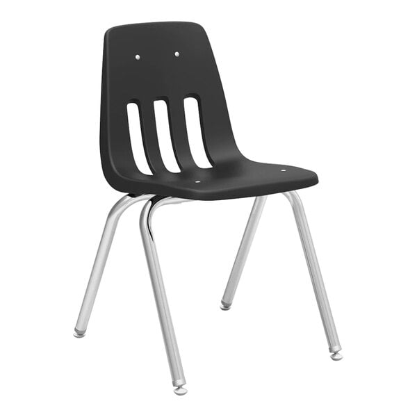 A black Virco 9000 Series student chair with silver legs.