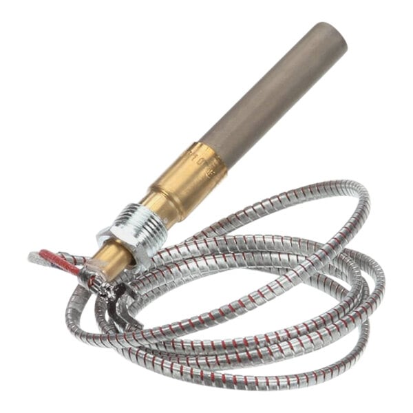 A Cleveland thermopile with red and white wires coming out of a metal tube.