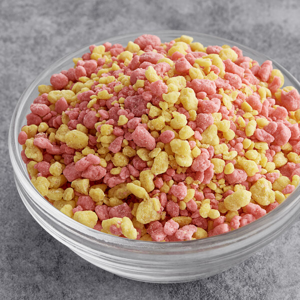 A bowl of Yum Crumbs strawberry lemonade crumb topping.