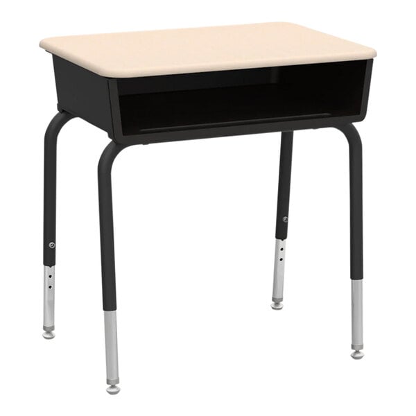 A black and tan 785M student desk with a white dry erase top.