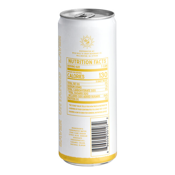 A case of Wild Bill's Ginger Ale soda cans with white and yellow labels.