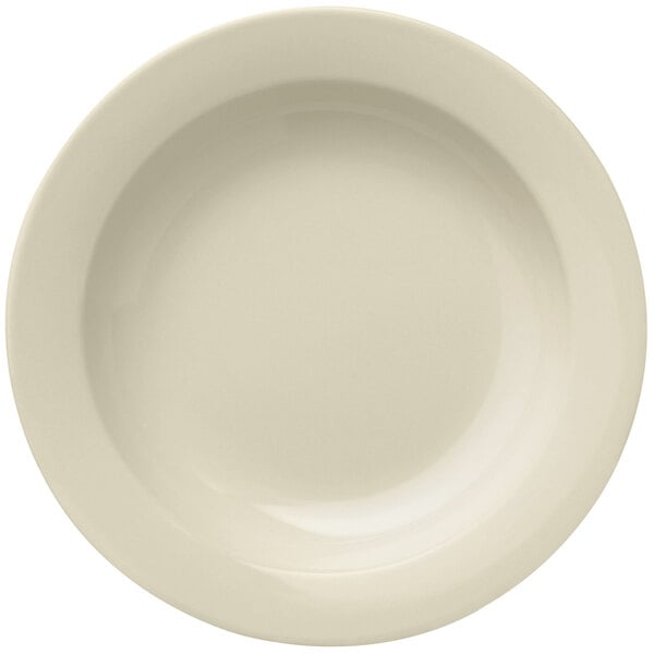 A Libbey Porcelana white porcelain pasta bowl with a wide rim.