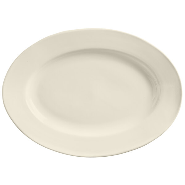 A Libbey Porcelana white porcelain platter with a wide white rim.