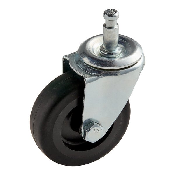 A black Lavex caster with a metal and rubber wheel.