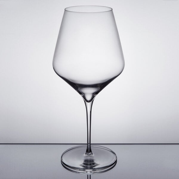 A close-up of a Libbey Reserve Prism red wine glass.