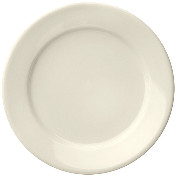 A Libbey Porcelana white porcelain plate with a wide white rim.