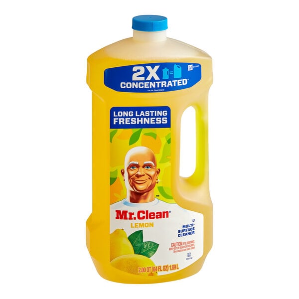 A yellow bottle of Mr. Clean lemon-scented multi-surface cleaner.