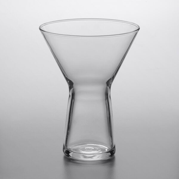 A Libbey Symbio martini glass with a cone-shaped bottom and a white top.