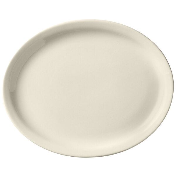 A white oval platter with a narrow rim.