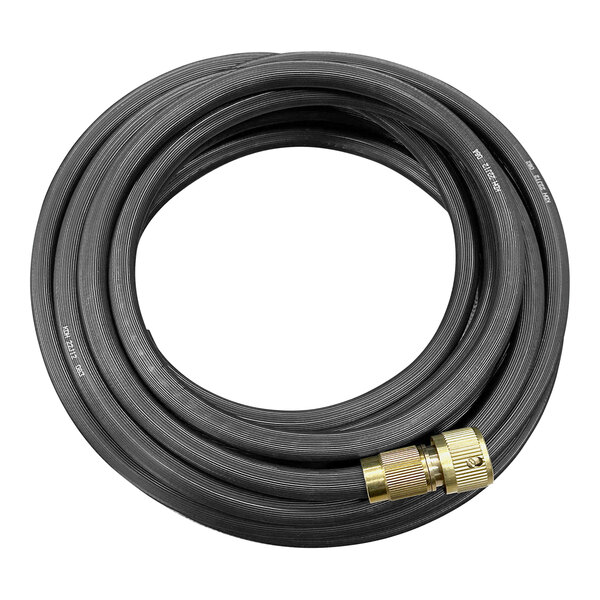 An Airrex black coiled hose with brass quick-connectors.