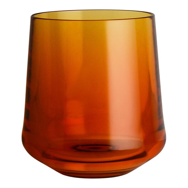 An Aspen Summit polycrystal stemless wine glass with an amber rim.