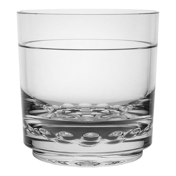 A clear Aspen Diamond polycrystal rocks glass filled with a clear liquid.