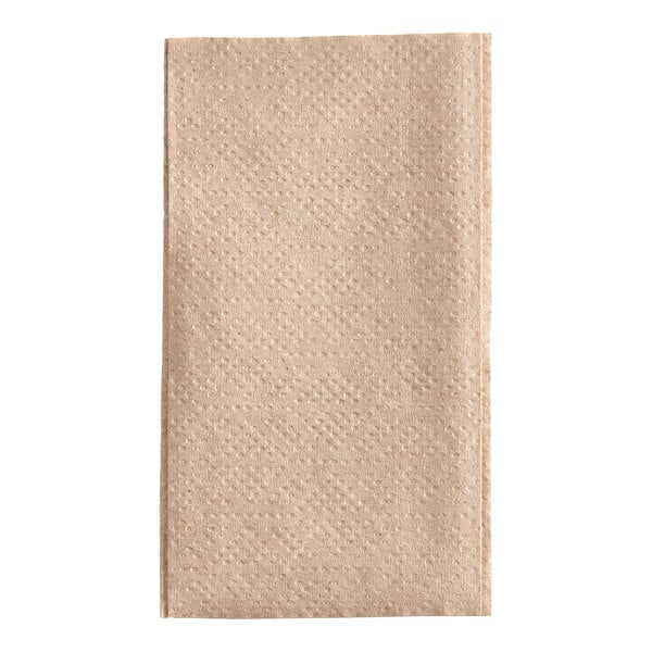 A single brown, rectangular, textured paper napkin is shown against a white background.