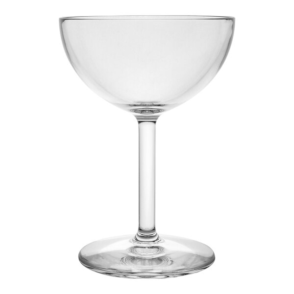 An Aspen Summit polycrystal coupe glass with a long stem.