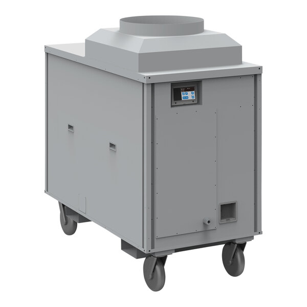 An Airrex 1 Ton portable air-cooled heat pump, a large grey box with wheels and a vent.