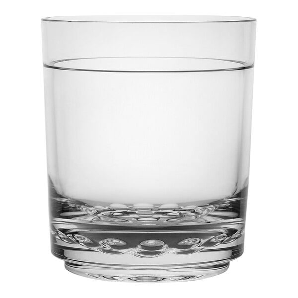 A clear Aspen Diamond Rocks glass filled with water with bubbles.