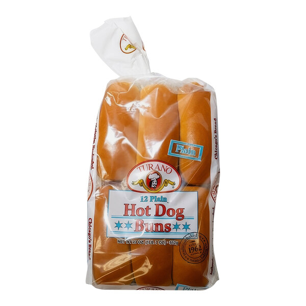 A package of Turano frozen hot dog buns.