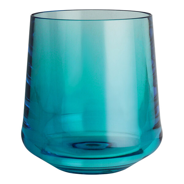 A teal polycrystal stemless wine glass from Aspen Summit.