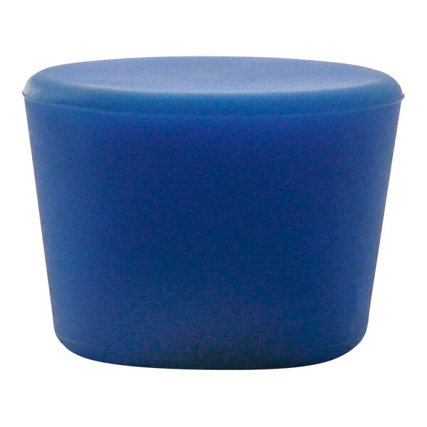 A blue plastic carafe stopper.