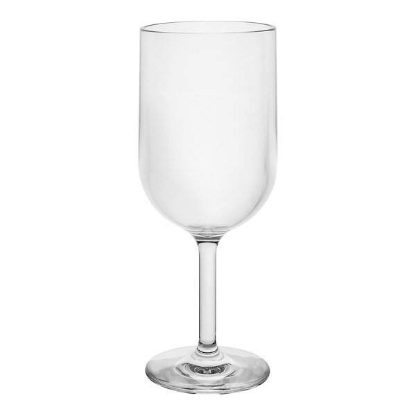 A close-up of a clear Aspen Summit polycrystal wine glass.