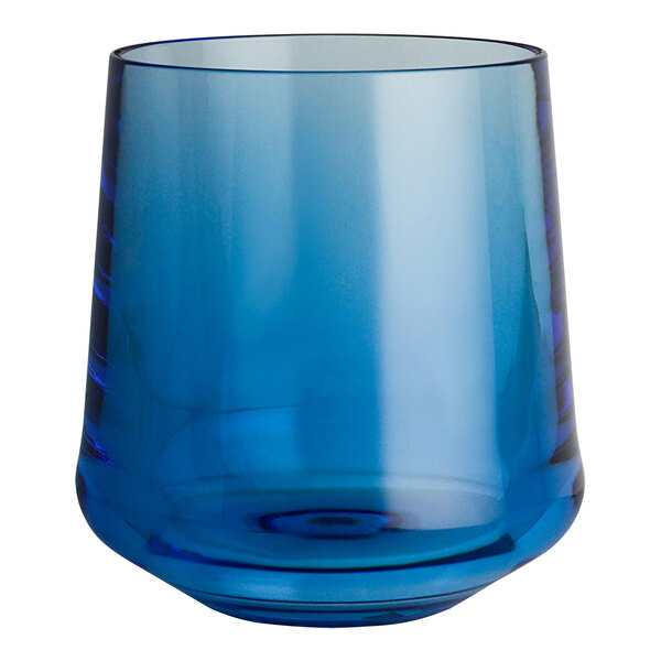 A blue polycrystal Aspen Summit stemless wine glass.