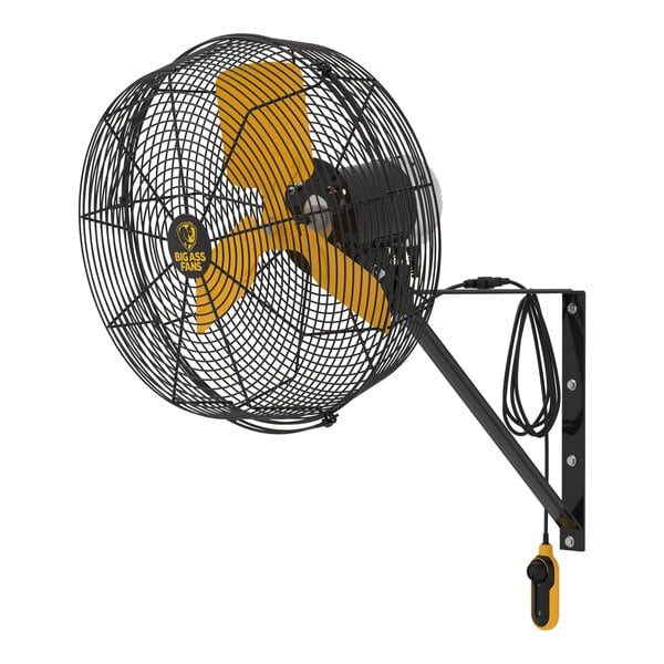 A yellow and black wall-mounted Big Ass Fans AirEye.