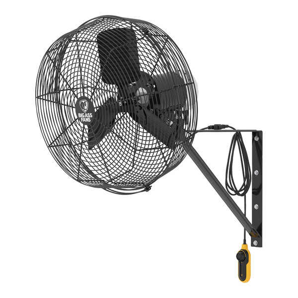 A black Big Ass Fans wall-mounted fan.