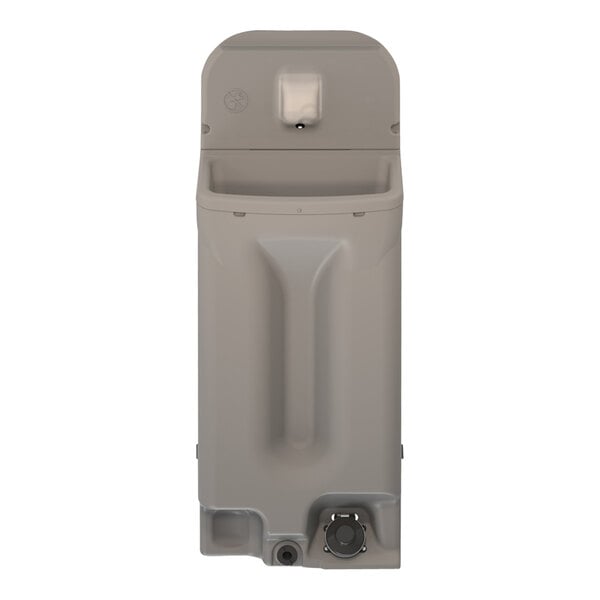 A grey plastic container with a black handle.