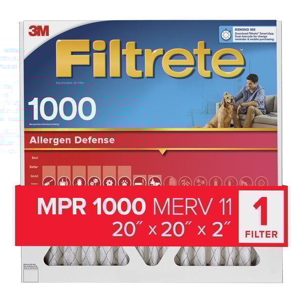 A box of 3M Filtrete MPR 1000 air filters on a white background.