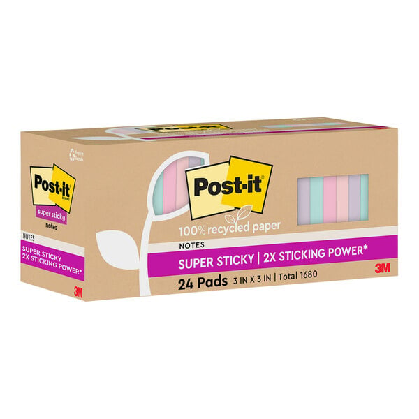 A box of 24 Post-It Wanderlust pastel sticky note pads.